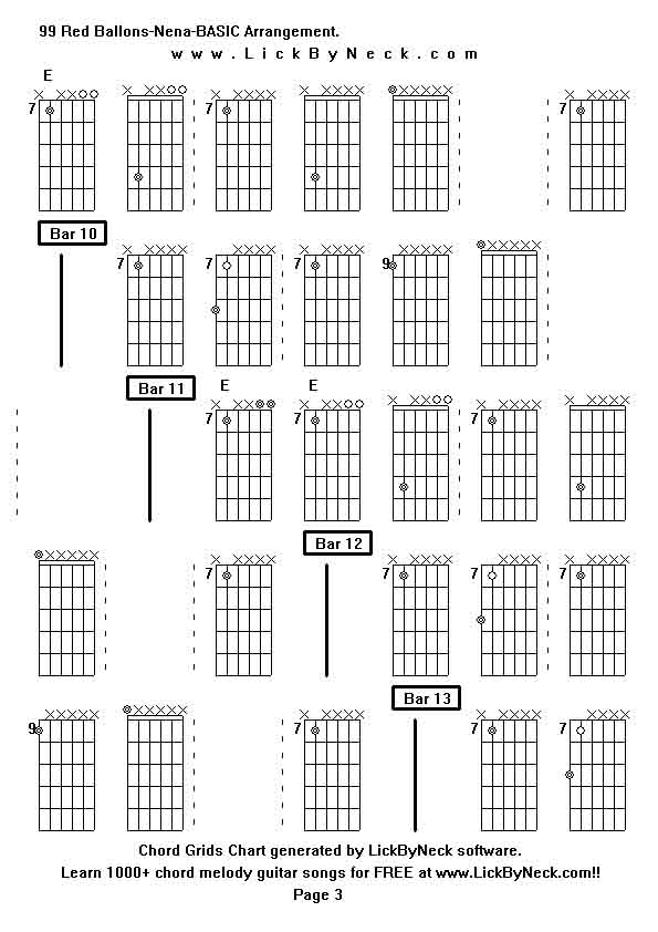 Chord Grids Chart of chord melody fingerstyle guitar song-99 Red Ballons-Nena-BASIC Arrangement,generated by LickByNeck software.